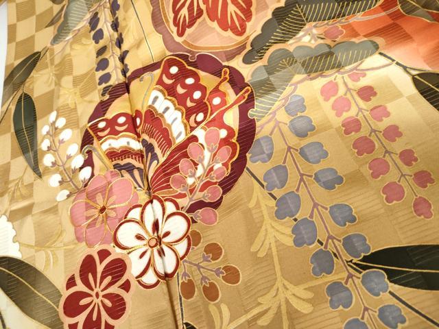 平和屋着物●豪華振袖 駒刺繍 雪輪花蝶丸文 暈し染め 金彩 三越扱い 正絹 逸品 AABG8003cs