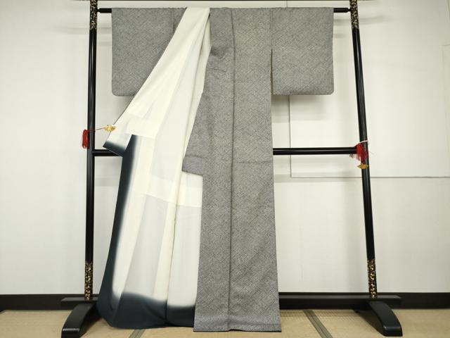平和屋着物●上質な小紋 鹿の子文様 黒地 反端付き 正絹 逸品 AABG8007cs