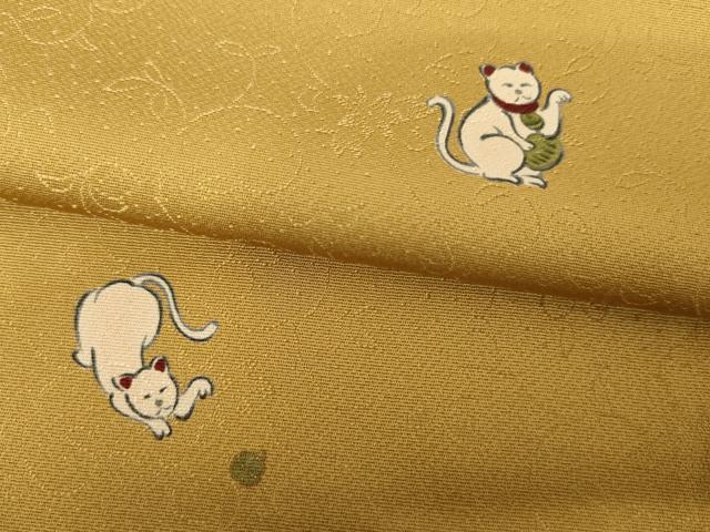 平和屋着物●上質な小紋 手描き 招き猫 正絹 逸品 AABG8013cs