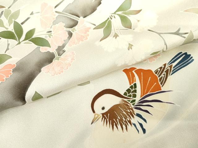 平和屋着物●訪問着 友禅 手描き 鴛鴦枝花文 正絹 逸品 AABG8020cs