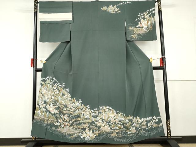 平和屋着物●訪問着 友禅 風景梅松花文 金彩 反端付き 正絹 逸品 AABG8022cs