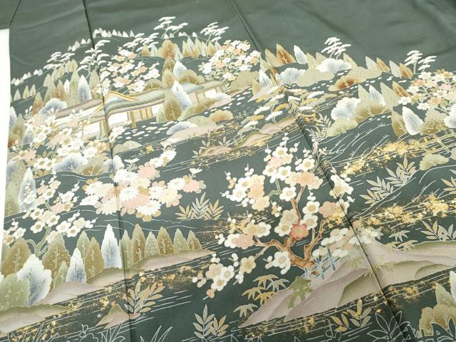 平和屋着物●訪問着 友禅 風景梅松花文 金彩 反端付き 正絹 逸品 AABG8022cs