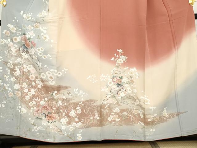 平和屋着物●訪問着 友禅 流水花車文 暈し染め 金銀彩 正絹 逸品 AABG8026cs