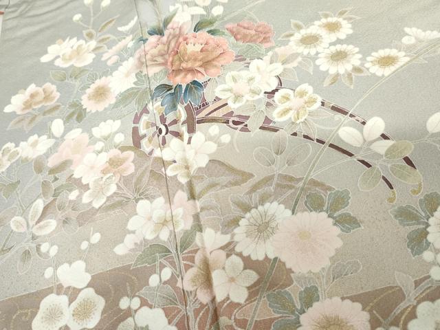 平和屋着物●訪問着 友禅 流水花車文 暈し染め 金銀彩 正絹 逸品 AABG8026cs