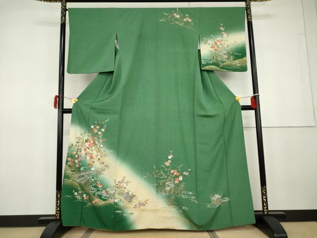 平和屋着物●訪問着 刺繍 流水花舟文 暈し染め 金糸 金彩 正絹 逸品 AABG8027cs