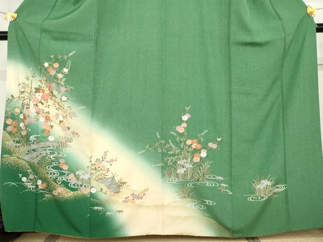 平和屋着物●訪問着 刺繍 流水花舟文 暈し染め 金糸 金彩 正絹 逸品 AABG8027cs