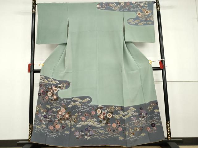 平和屋着物●訪問着 笹松芝花文 金彩 正絹 逸品 AABG8029cs