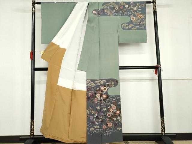 平和屋着物●訪問着 笹松芝花文 金彩 正絹 逸品 AABG8029cs