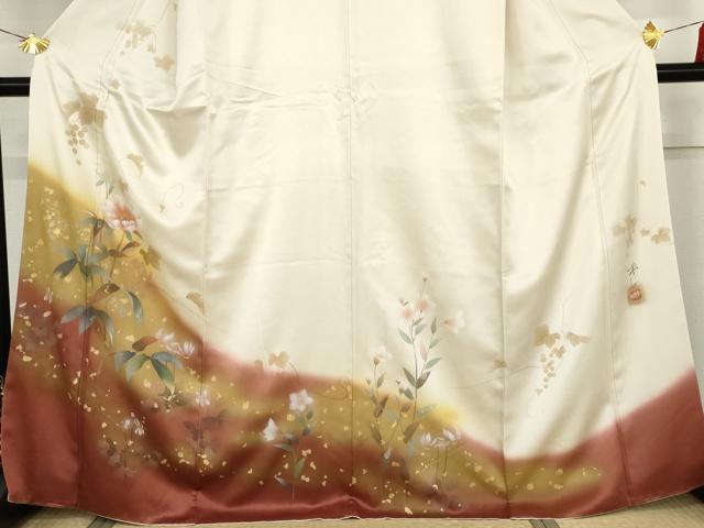 平和屋着物●訪問着 作家物 手描き 蔦の葉枝花文 暈し染め 金彩 正絹 逸品 AABG8032cs