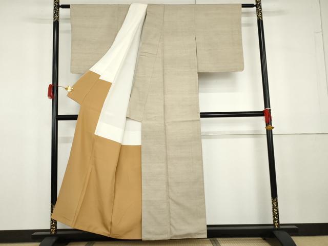 平和屋着物●本場結城紬 重要無形文化財 色無地 亜麻色 正絹 逸品 AABG8033cs