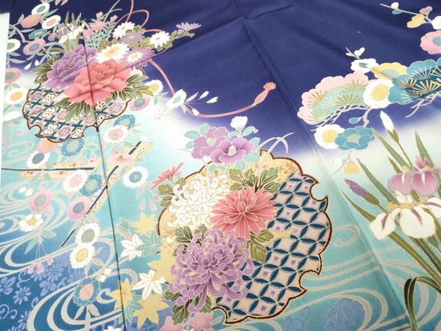 平和屋着物●豪華振袖 流水雪輪松竹梅文 暈し染め 金彩 正絹 逸品 AABG8034cs