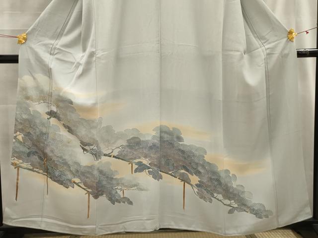 平和屋着物■中国三大刺繍 相良刺繍 訪問着 枝松文 暈し染め 金糸 金彩 正絹 逸品 AABG8061sx