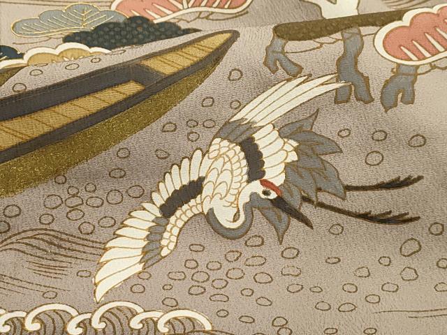 平和屋着物■豪華黒留袖 飛鶴浜松文 金彩 正絹 逸品 AABG8066sx