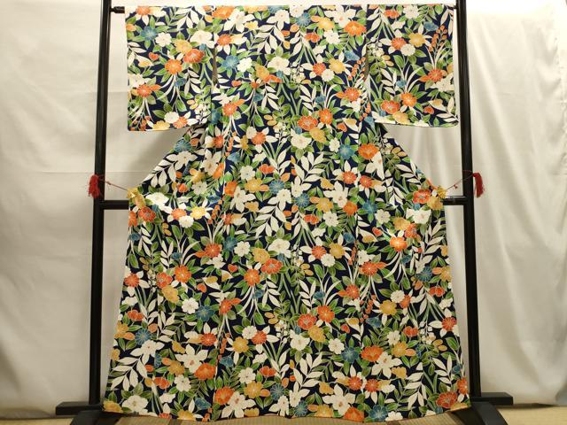 平和屋着物■上質な小紋 草花文 正絹 逸品 AABG8078sx