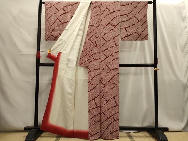 平和屋着物■上質な小紋 総絞り 斜縞 正絹 逸品 AABG8136sx