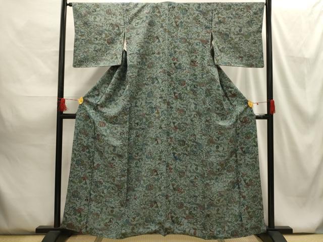 平和屋着物■上質な小紋 型染め 鳳凰花文 正絹 逸品 AABG8146sx