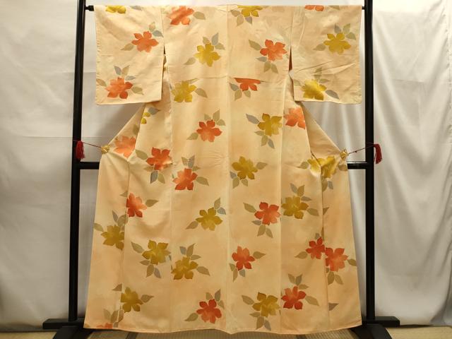 平和屋着物■上質な小紋 地紋起こし 草花文 正絹 逸品 AABG8162sx