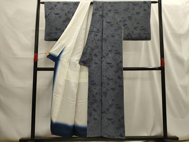 平和屋着物■上質な小紋 型染め 流水草花文 鬼しぼ縮緬 正絹 逸品 AABG8227sx