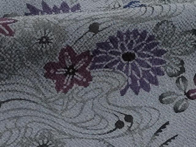 平和屋着物■上質な小紋 型染め 流水草花文 鬼しぼ縮緬 正絹 逸品 AABG8227sx