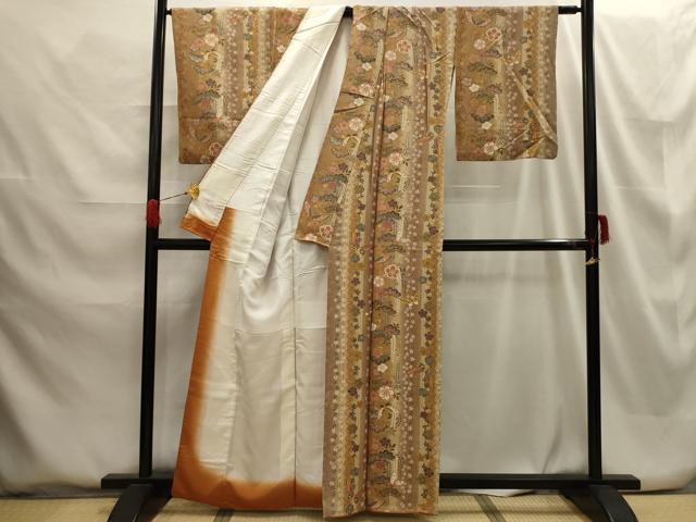 平和屋着物■上質な小紋 花蝶間道 金彩 正絹 逸品 AABG8236sx