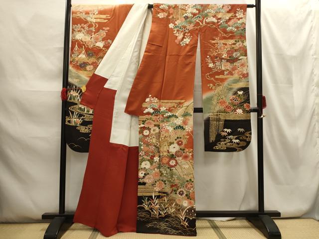 平和屋着物■豪華振袖 駒刺繍 松竹梅御所車風景文 暈し染め 金彩 正絹 逸品 AABG8269sx