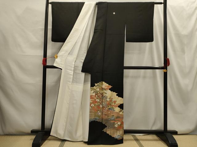 平和屋着物■豪華黒留袖 駒刺繍 松竹梅御所車花文 金彩 正絹 逸品 AABG8275sx