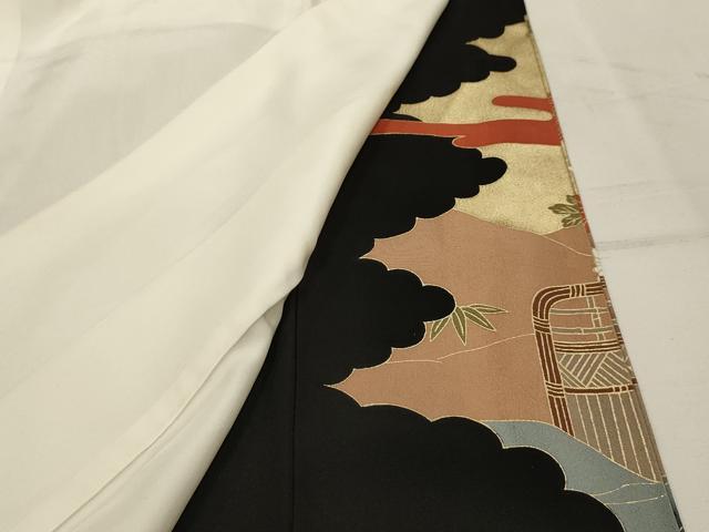 平和屋着物■豪華黒留袖 駒刺繍 松竹梅御所車花文 金彩 正絹 逸品 AABG8275sx