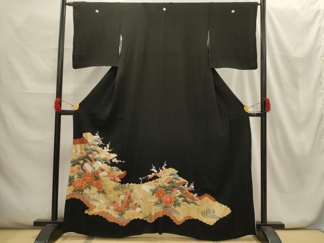 平和屋着物■豪華黒留袖 松竹梅群れ鶴花文 金彩 正絹 逸品 AABG8276sx