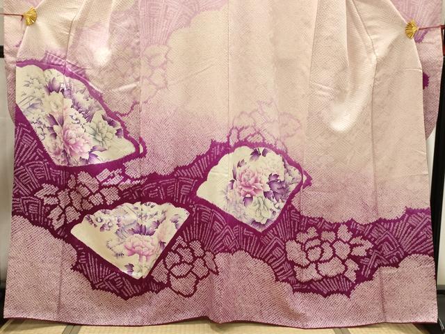 平和屋着物■豪華振袖 絞り 扇面花文 銀彩 やまと誂製 正絹 逸品 AABG8281sx