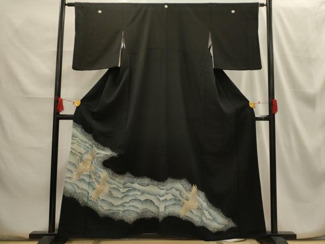 平和屋着物■豪華黒留袖 刺繍 飛鶴文 金彩 正絹 逸品 AABG8291sx