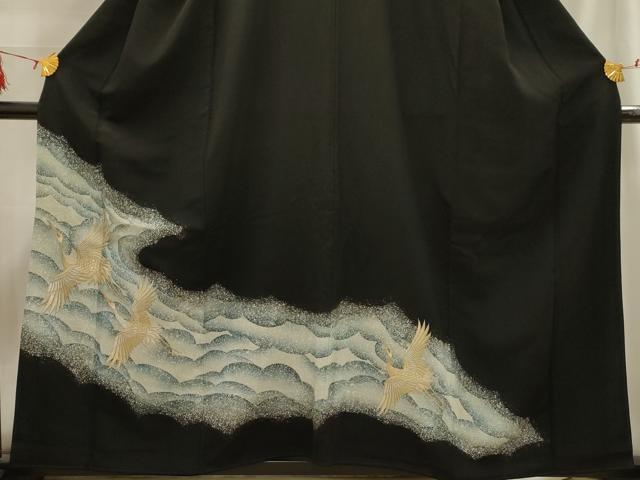 平和屋着物■豪華黒留袖 刺繍 飛鶴文 金彩 正絹 逸品 AABG8291sx