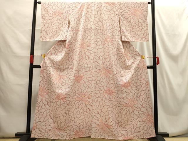 平和屋着物▽上質な小紋　単衣　花尽くし　正絹　逸品　AAAV2609fy 平和屋着物▽上質な小紋 単衣 型染め 風景花文 鬼しぼ縮緬 やまと誂製