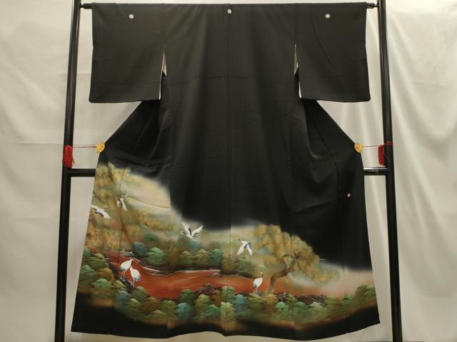 平和屋着物■豪華黒留袖 作家物 飛鶴浜松文 暈し染め 金彩 正絹 逸品 AABG8329sx