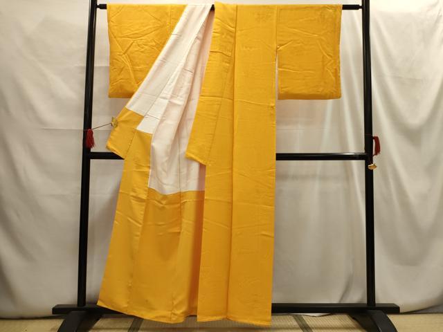 平和屋着物■上質な色無地 雲取風景地紋 山吹色 正絹 逸品 AABG8334sx