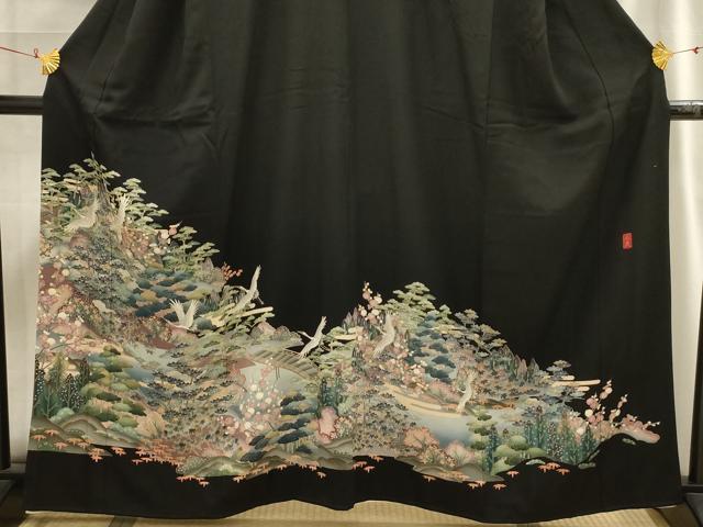 平和屋着物■豪華黒留袖 作家物 松竹梅飛鶴風景文 正絹 逸品 AABG8346sx