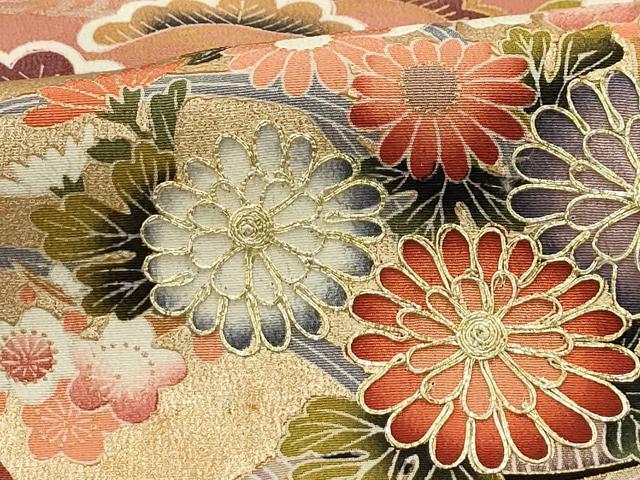 平和屋着物■豪華黒留袖 駒刺繍 松竹梅扇面飾花文 金彩 正絹 逸品 AABG8348sx