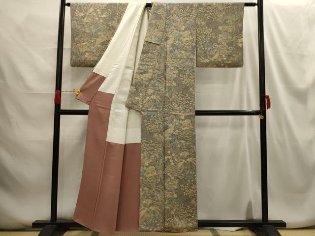 平和屋着物■上質な小紋 松竹梅風景文 鬼しぼ縮緬 正絹 逸品 AABG8362sx