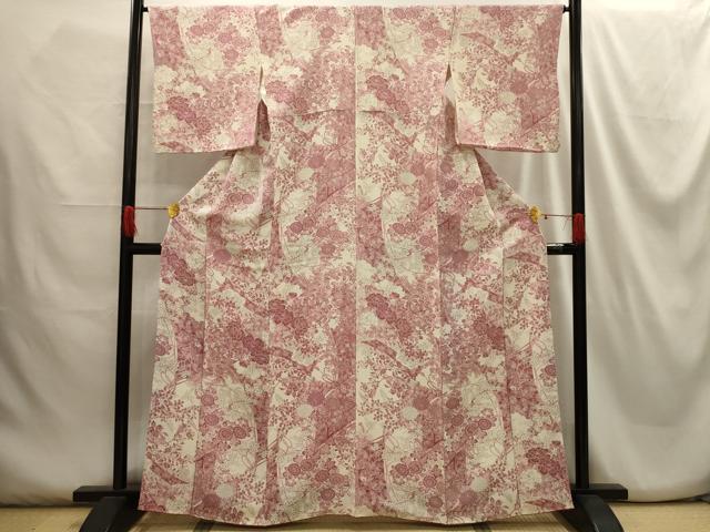 平和屋着物■上質な小紋 几帳花文 鬼しぼ縮緬 正絹 逸品 AABG8386sx