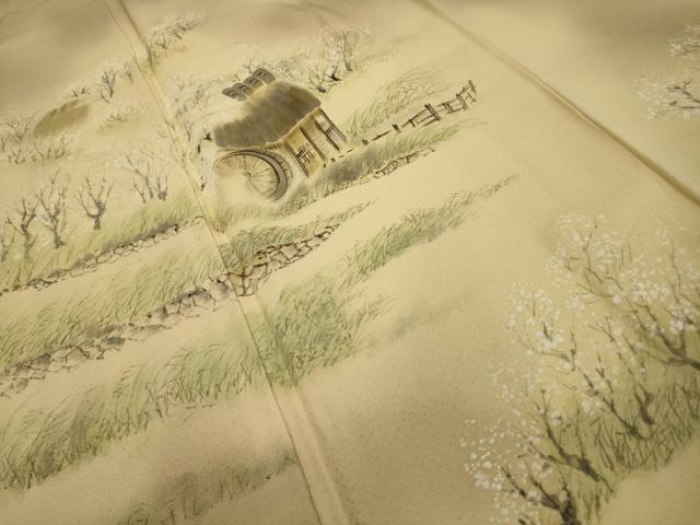 平和屋着物■訪問着 作家物 手描き 風景文 暈し染め 金彩 正絹 逸品 AABG8390sx