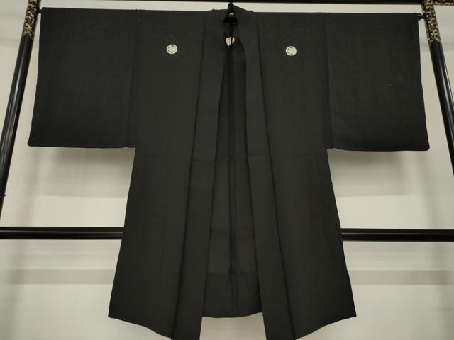 平和屋着物▽男性 黒紋付長羽織 スリーシーズン 春夏秋 塵除け 絽 正絹 逸品 AABG8401ck