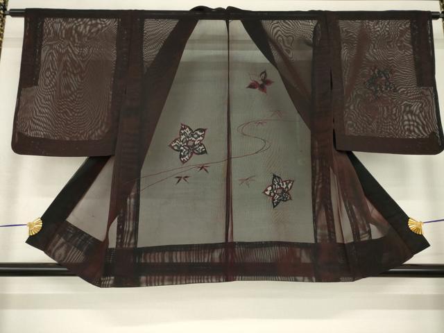 平和屋着物▽羽織 スリーシーズン 春夏秋 塵除け 舞花紋紗 レース 黒地 正絹 逸品 AABG8404ck