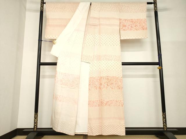 平和屋着物▽訪問着 単衣 横段文 正絹 逸品 AABG8413ck
