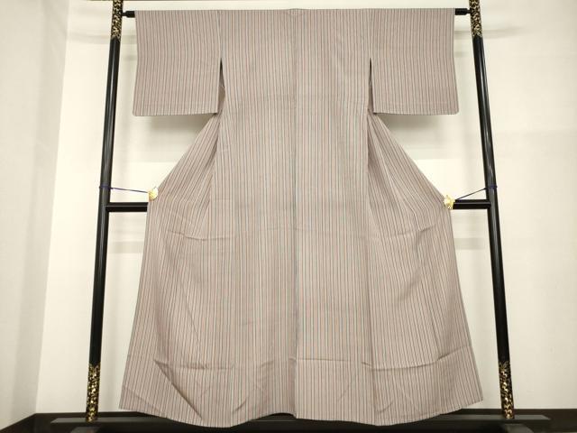 平和屋着物▽上質な小紋 単衣 作家物 縞 正絹 逸品 AABG8416ck