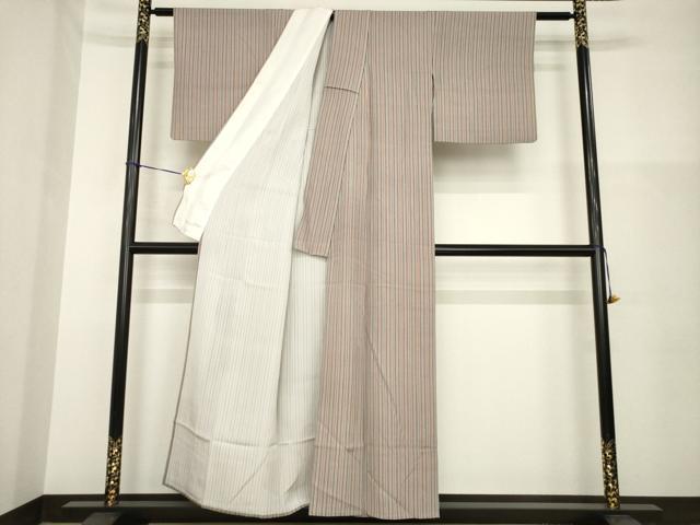 平和屋着物▽上質な小紋 単衣 作家物 縞 正絹 逸品 AABG8416ck