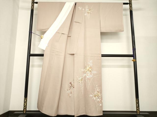 平和屋着物▽訪問着 単衣 駒刺繍 草花文 金彩 正絹 逸品 AABG8419ck