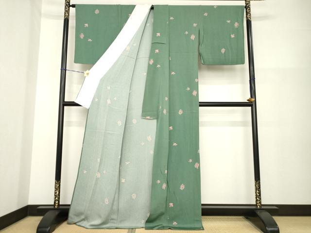 平和屋着物▽上質な小紋 単衣 舞花文 鬼しぼ縮緬 正絹 逸品 AABG8420ck