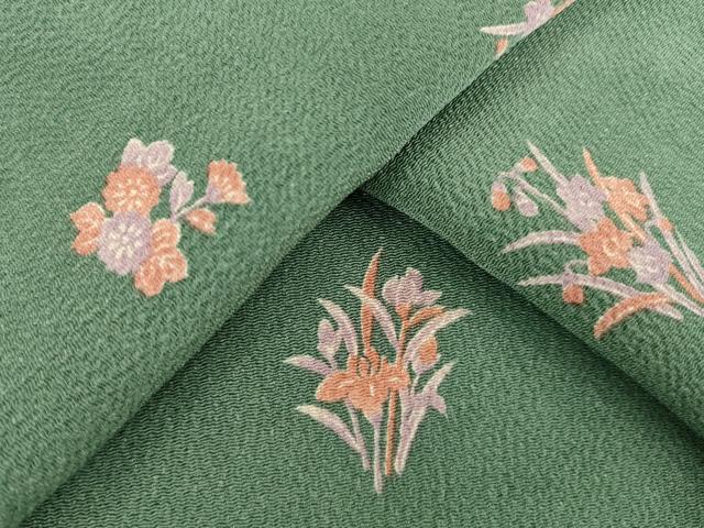 平和屋着物▽上質な小紋 単衣 舞花文 鬼しぼ縮緬 正絹 逸品 AABG8420ck