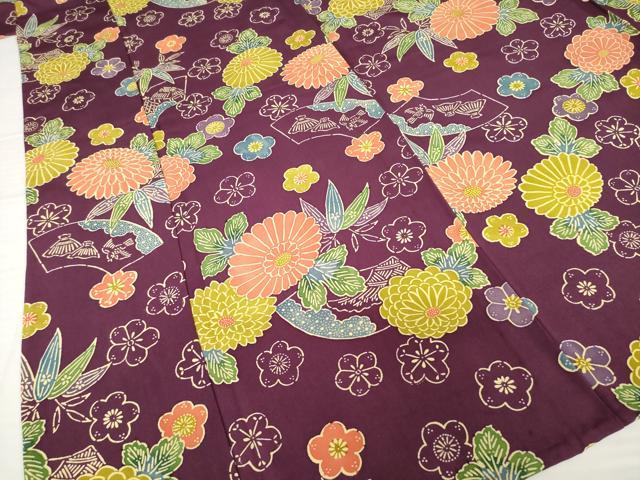 平和屋着物▽上質な小紋 単衣 型染め 地紙花鳥文 ロング丈 正絹 逸品 AABG8424ck