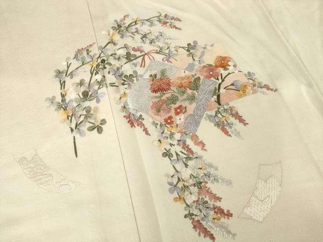 平和屋着物▽訪問着 単衣 総刺繍 色紙花文 暈し染め 正絹 逸品 AABG8430ck