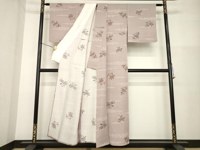 平和屋着物▽上質な小紋 単衣 枝椿 正絹 逸品 AABG8431ck